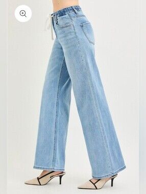 RISEN JEANS Slouchy Wide Jeans with Drawstring | Light